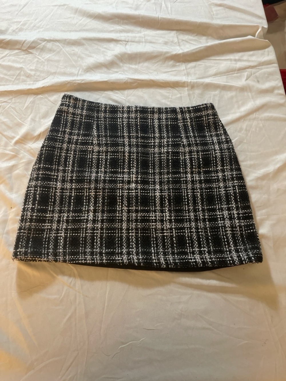 Forever 21 Black White Tweed Mini Skirt Plaid Gold Button Pocket Lined Size L - Picture 4 of 9